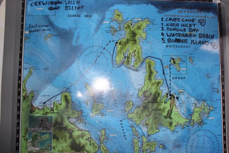 Route unseres Segeltörns auf den Whitsunday Islands